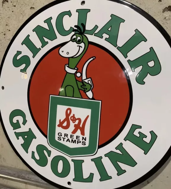 Vintage Style Sinclair  Dino S&H Green Stamps Gas Advertising Porcelain Sign