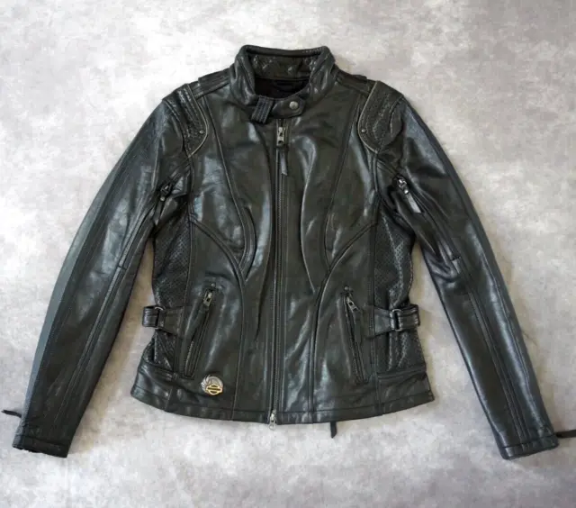 HARLEY DAVIDSON WOMEN 115th Anniversary Black Leather Biker Jacket XL ...