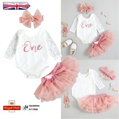Baby Girls 1st Birthday Outfits Toddler Romper Top Tutu Skirt Headband Clothes