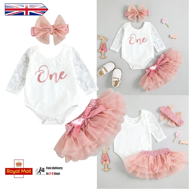Baby Girls 1st Birthday Outfits Toddler Romper Top Tutu Skirt Headband Clothes