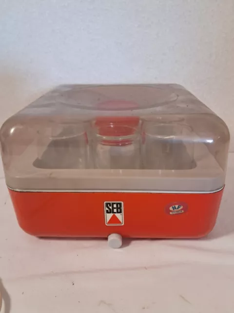Vintage Yaourtière SEB Orange complète fonctionnelle avec ses 8 pots en verre