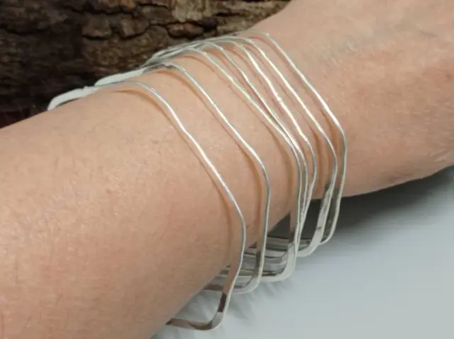 Stacked bracelet,7 days bangles,silver plated set of 7 bracelets, hexagonal brac