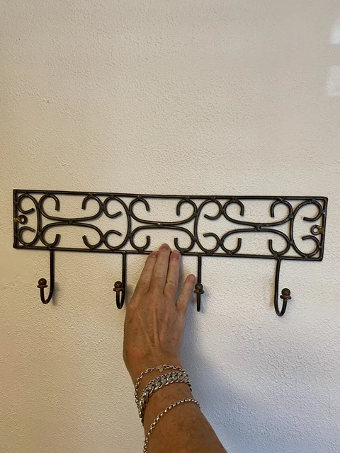 Metal Wall Rack Key Hanger Ornate Mount Hooks Clothing Towel Coat 17” X 6.5”