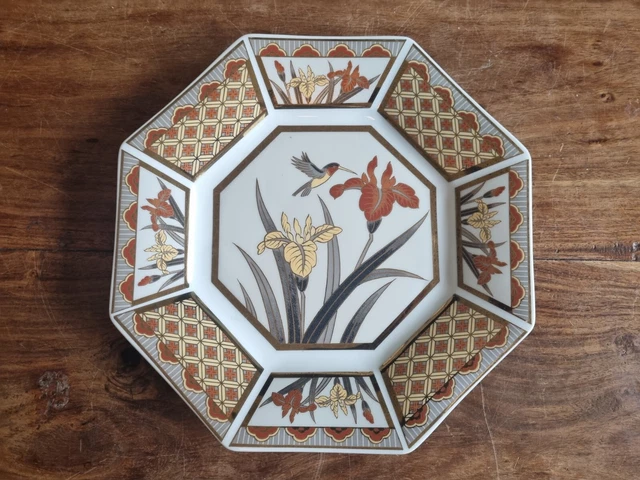 Japanese Porcelain Decorative Plate Flowers and Hummingbird Seizan 2