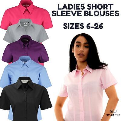 Ladies Womens Short Sleeve Blouses Office Shirts Work Formal Smart Top Size 8-26