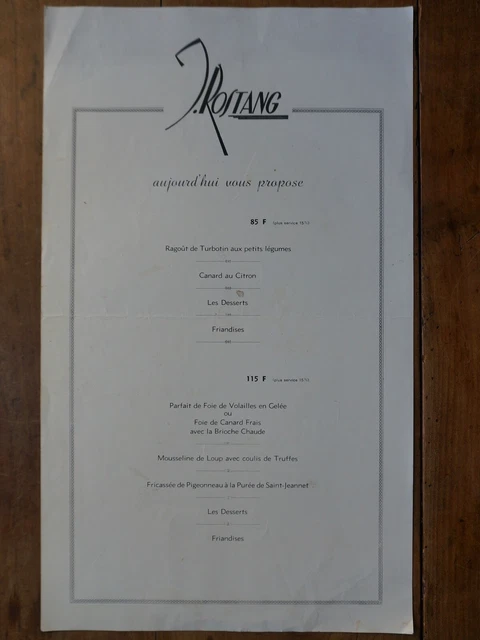 MENUS-CARTE DE RESTAURANT- J.rostang -Circa 1980 - EUR 20,00 - PicClick FR