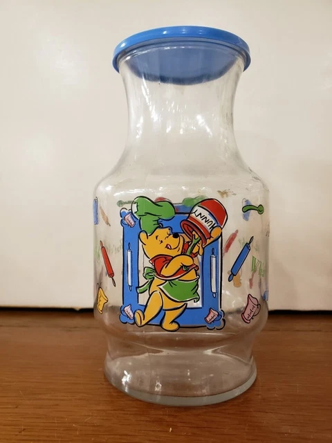 Vintage Disney Winnie The Pooh "What’s Cooking Pooh?" Juice Carafe Glass Pitcher