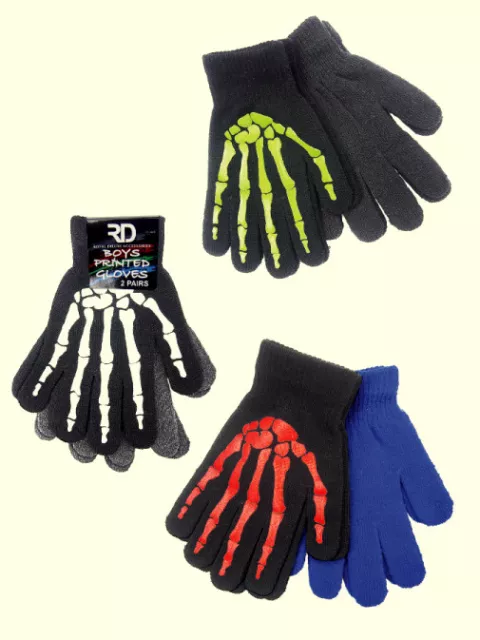 Boy's 6-12 Skeleton Gloves 2 Pack New Acrylic Royal Deluxe