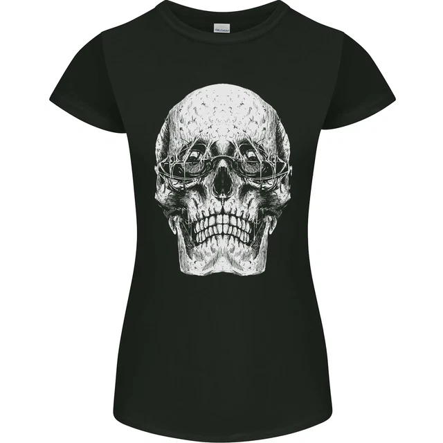 Old Man Skull With Glasses Gothic Biker Womens Petite Cut T-Shirt