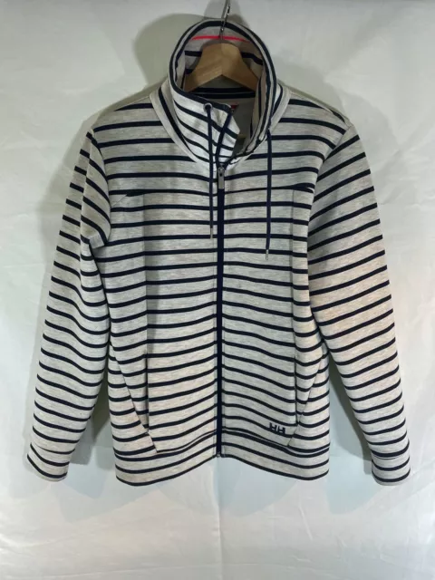 NWOT Women’s Helly Hansen Grey Navy Nautical Stripe Full Zip Cowl Neck Jacket M