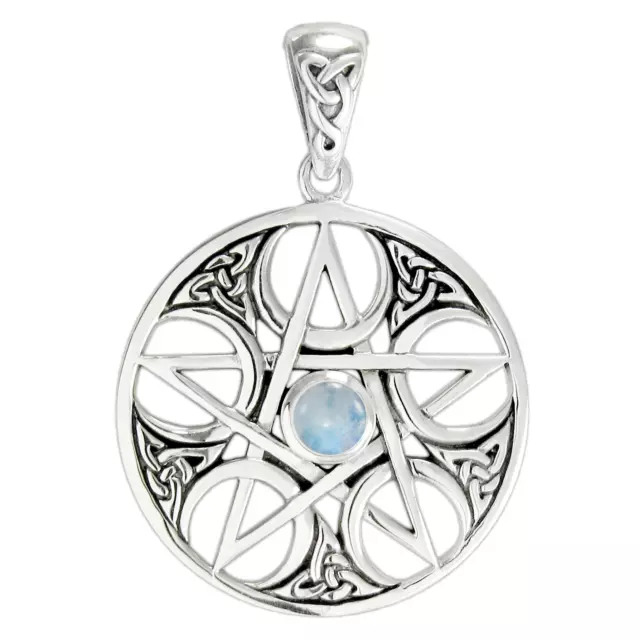 Sterling Silver Celtic Knot Moon Pentacle - Wiccan Witch Pentagram Moonstone