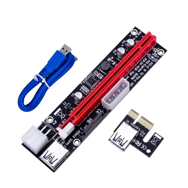 009X PCI-E  Card Extender Set PCIe 1X to 16X Adapter 6Pin  Power USB