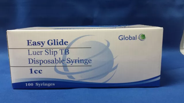 100- 1 cc Easy Glide Luer Slip Tuberculin Syringe 1ml Sterile NEW No Needle