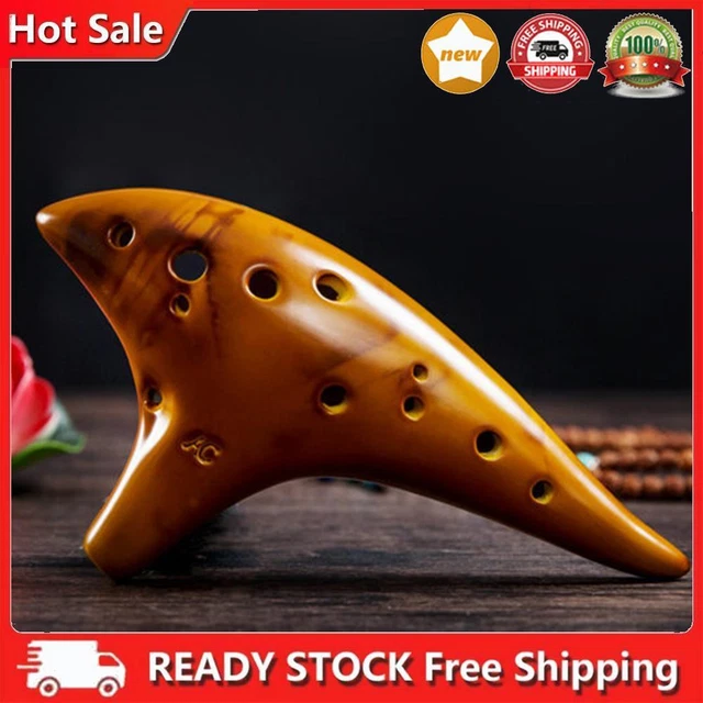 12 Hole Smokey Fired Ocarinas with Protective Bag Alto C Tone Ocarina (Gold)