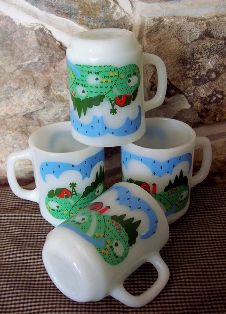 4 vintage anchor hocking farm sheep 4" mugs