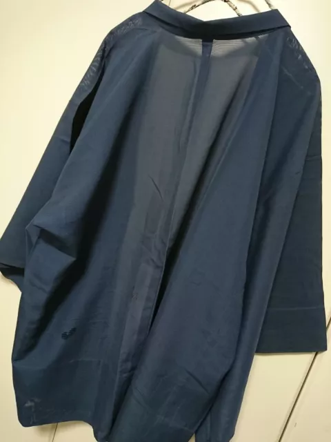 Woman Japanese Kimono SUMMER HAORI Silk Sheer Dark Blue Heart Snow Lawn 絽