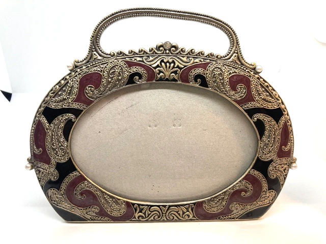 Purse-Shaped Picture Frame for 4"x6" Photo, Faux Pearl and Rhinestone Accents