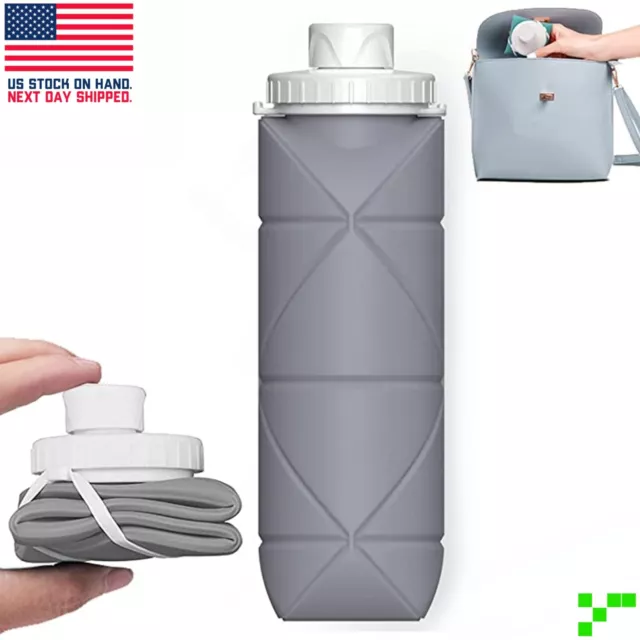 Folding Silicone Water Bottle BPA Free Gym Reusable Sports Camping Hiking Travel