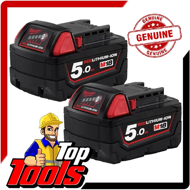 MILWAUKEE 18V BATTERY 5.0ah Red Lithium 2 Pack Set M18B5 Genuine AU