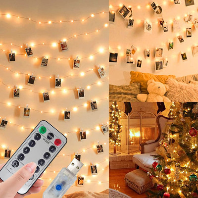 Fête Guirlande Lumineuse Chambre Avec 50 Clips 10M 100LED Guirlande Led Photo Batterie Alimenté Porte Photos Interieur et Extérieur Decoration pour Accroche Photo Mobxpar Guirlande Photo Mariage 
