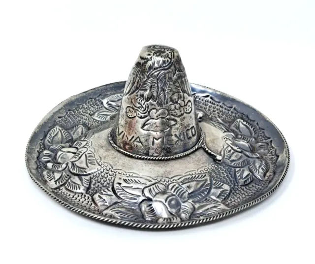 Rare 925 Sterling Silver Hat Sombrero Eagle Snake Flower Mexico Souvenir Signed