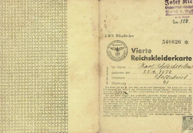 4. Reichskleiderkarte Lollschied Nassau Zweiter Weltkrieg 1943