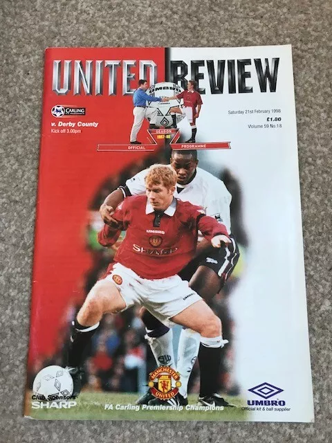 United review official programme (Man Utd v Derby County) Sat 21st Feb 1998