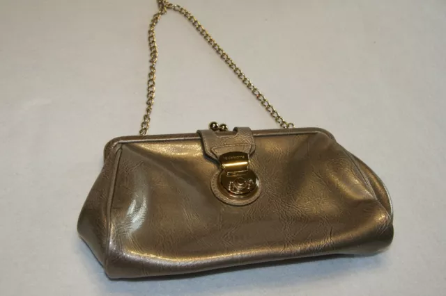 Liz Claiborne Metallic Gold Shiny Clutch 11inches magnetic clasp hidden chain