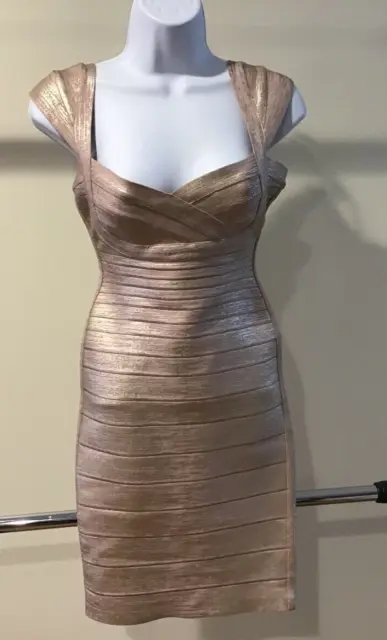 Harve Leger  Abrielle Rose Gold Combo Foil Bandage Dress XS