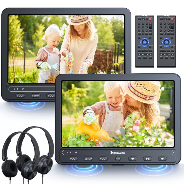 2x10.5" Full HD Auto Monitor DVD Player Kopfstütze Bildschirm AKKU USB Kopfhörer