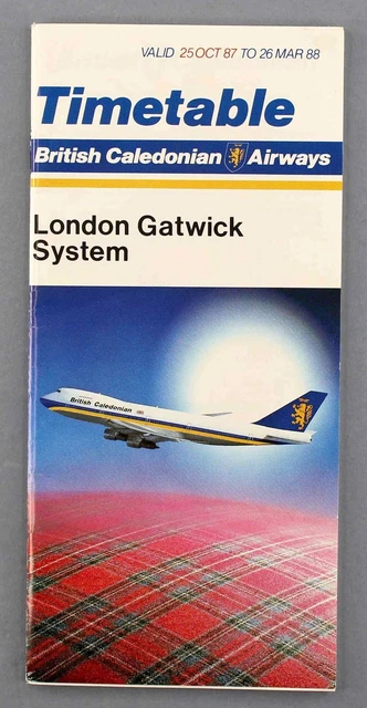 British Caledonian London Gatwick Airline System Timetable Winter 1987/1988 Bcal
