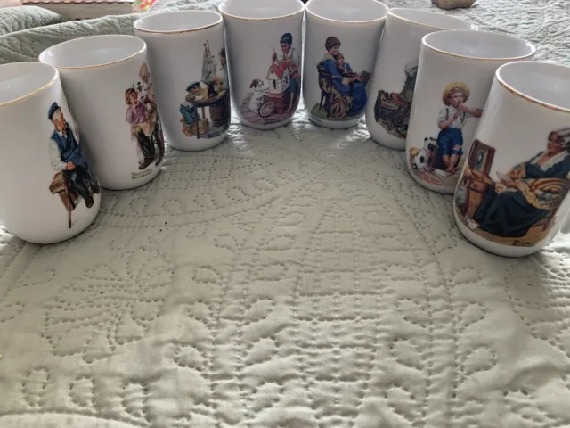 Vintage Set Of 8 Iconic Norman Rockwell Porcelain Coffee/Tea Mugs  N.R. Museum