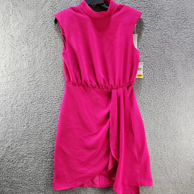 TRINA TURK Descanso Dress Women's 6 Faye Fuchsia Mock Neck Ruffle Blouson Waist+