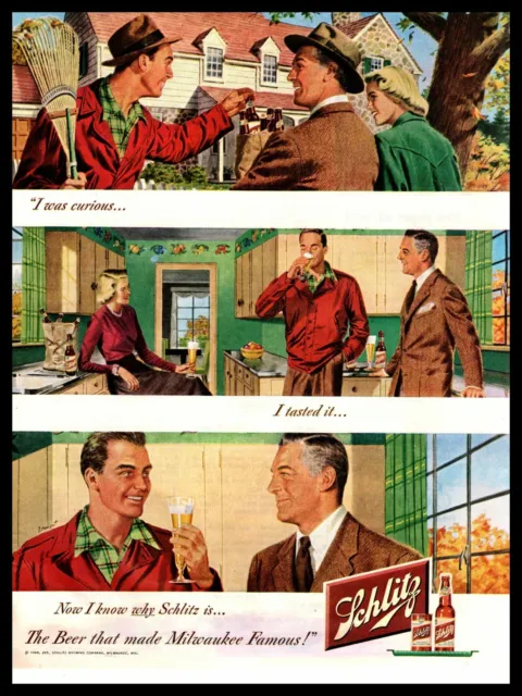 1948 Schlitz Is "The Beer That Made Milwaukee Famous" Vintage Print Ad