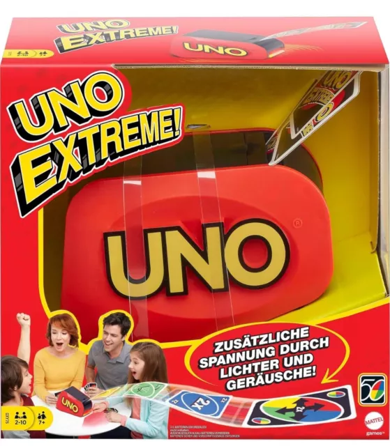 Mattel Games UNO Extreme!, Uno Kartenspiel für die Familie, mit Kartenwerfer