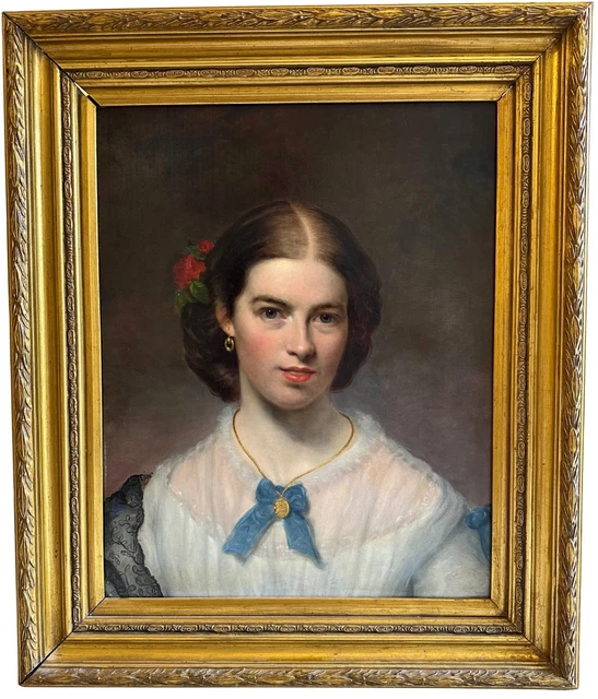 ANTIQUE 19TH CENTURY Portrait Of A Young Woman Oil On Canvas Painting £ ...