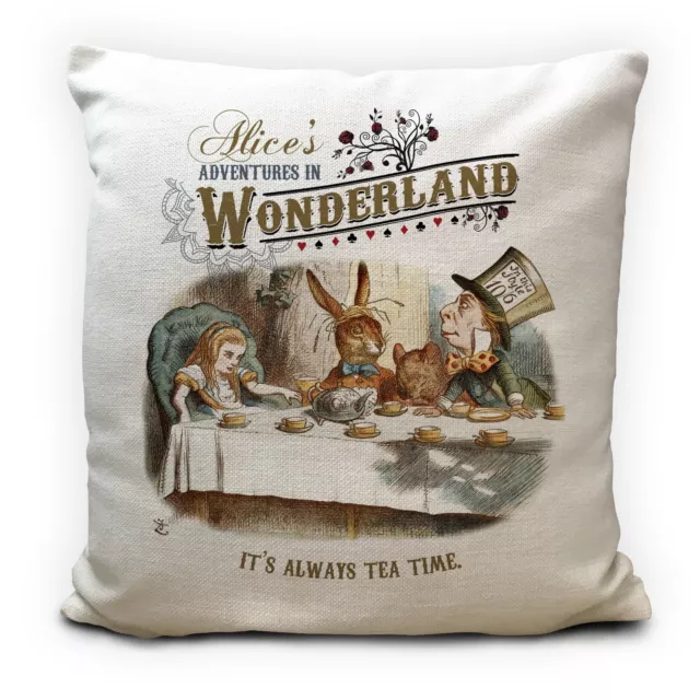 ALICE IN WONDERLAND Cushion Cover Always Tea Time Mad Hatter Quote 40 cm 16 Inch