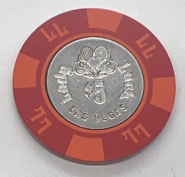 Lady Luck Las Vegas $5 Casino Chip - Smooth Coin - Orange Inserts 1980s