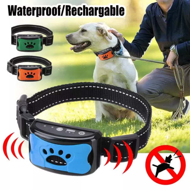 Rechargeable Waterproof Stop Dog Barking Collar Anti Bark Sound&Vibration S/M/L