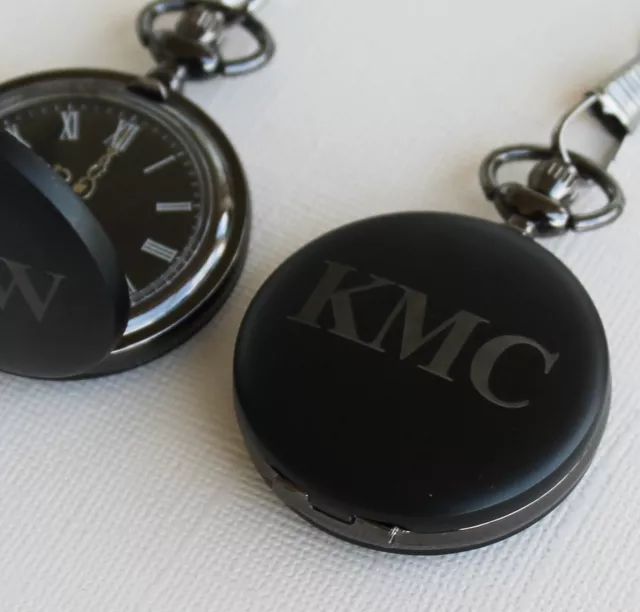 Personalized Monogrammed Black Pocket Watch - Groomsmen Gift 3