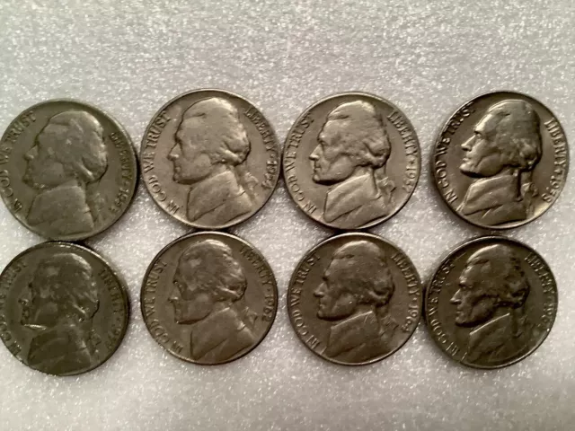 *ESTATE SALE* Lot Of 8  Vintage Jefferson Nickels 1953-D To 1964 No Mintmark