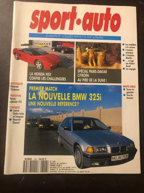 SPORT-AUTO n°348 du 1/1991; BMW 325i/ Honda NSX/ Monte-Carlo/ Paris-Dakar