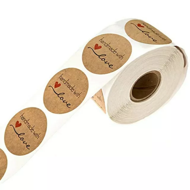 50x 1Inch Hand Made With Love Labels Stickers Gift Food Craft Box Business