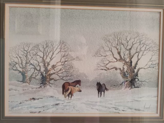 David Headon British Artist Original Watercolour 'New Forest Ponies In Winter'