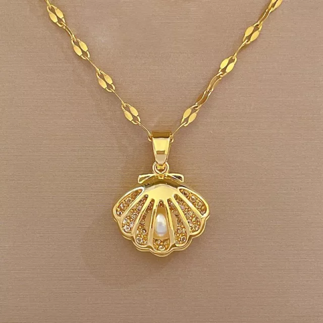 Mode Vergoldet Perlenschale Kristall Charm Anhänger Halskette Frauen Schmuck Heiß 2