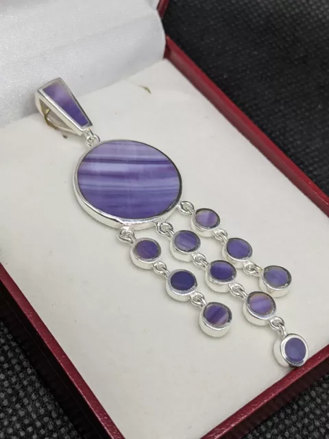 Beautiful Cascading Natural Purple Shell Sterling Silver Pendant  box inc .Q36 2