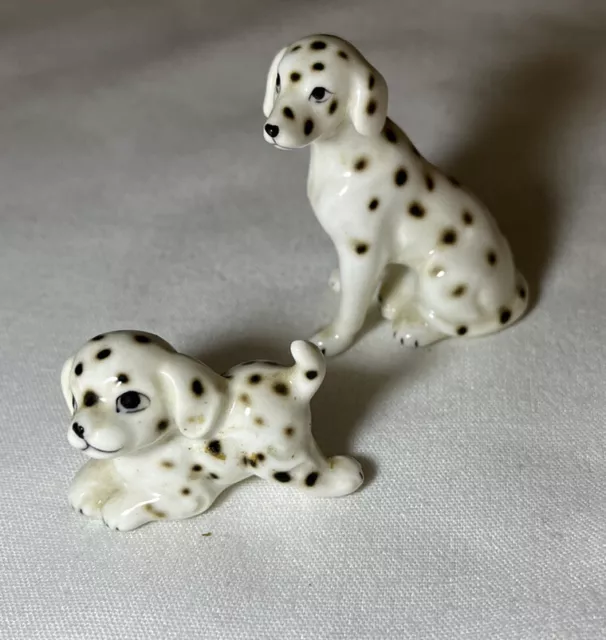 2 Vintage Bone China Miniature Dalmatian Dog Figurines Mother And  Pup
