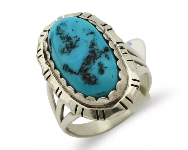 Navajo Ring 925 Silver Sleeping Beauty Turquoise Artist Signed BB C.80's