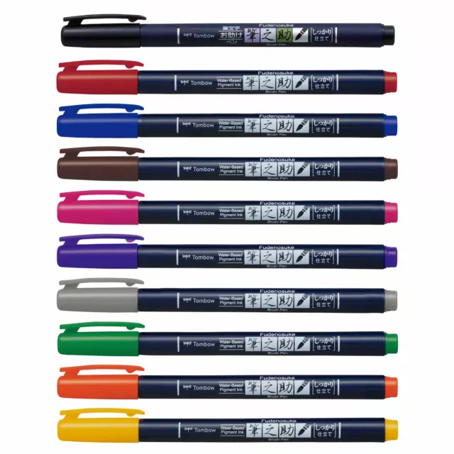 *BUY 2 GET 1 FREE* Tombow Fudenosuke Colour 10 Colours Calligraphy Brush Pen