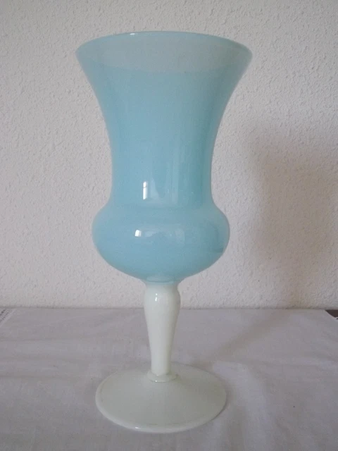 Ancien Vase En Verre Soufflé Opaline - Blanc Et Rouge - Années 1950 - Déco Vintage
